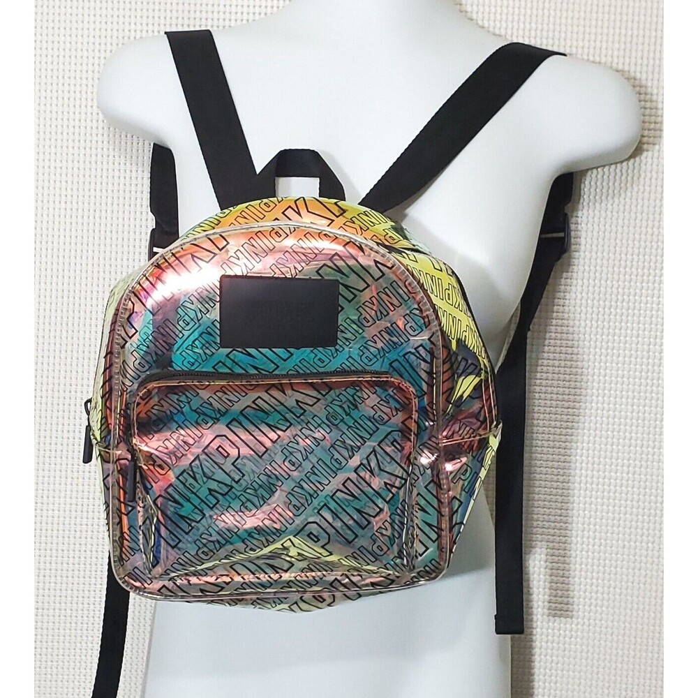Victorias Secret PINK Mini Backpack Rose Gold Iridescent Black Spellout Logo
